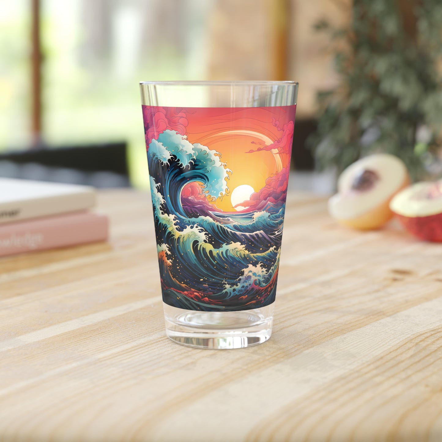 Embrace the elegance of ocean waves with our Colorful Waves Pint Glass, 16oz. Waves Design #010. Sip into coastal charm, exclusively at Stashbox.ai.