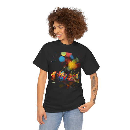 Unisex Heavy Cotton Tee Vibrant Color Abstract Butterflies 006