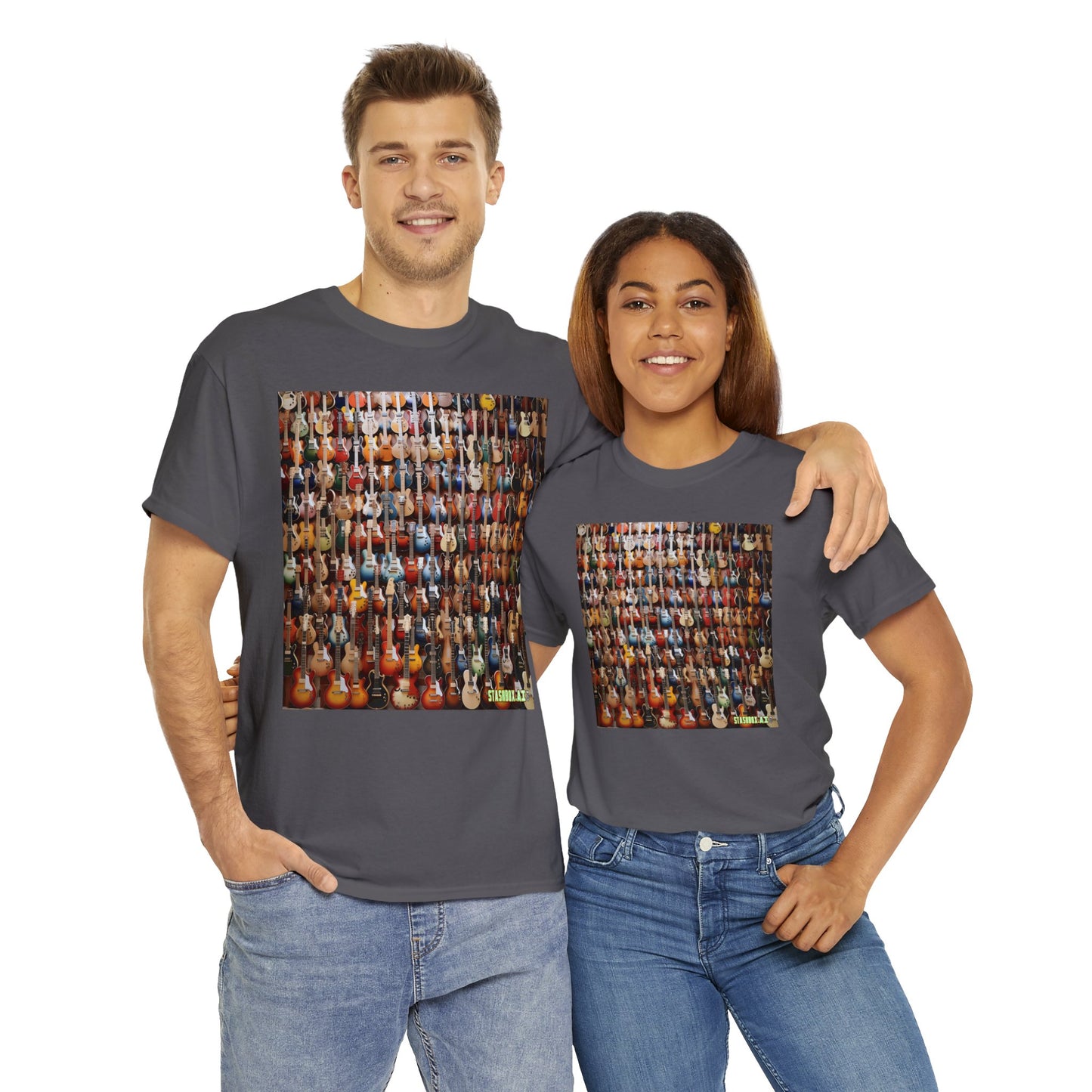 Unisex Adult Size Heavy Cotton Tee Wall of Guitars 005 T-Shirt