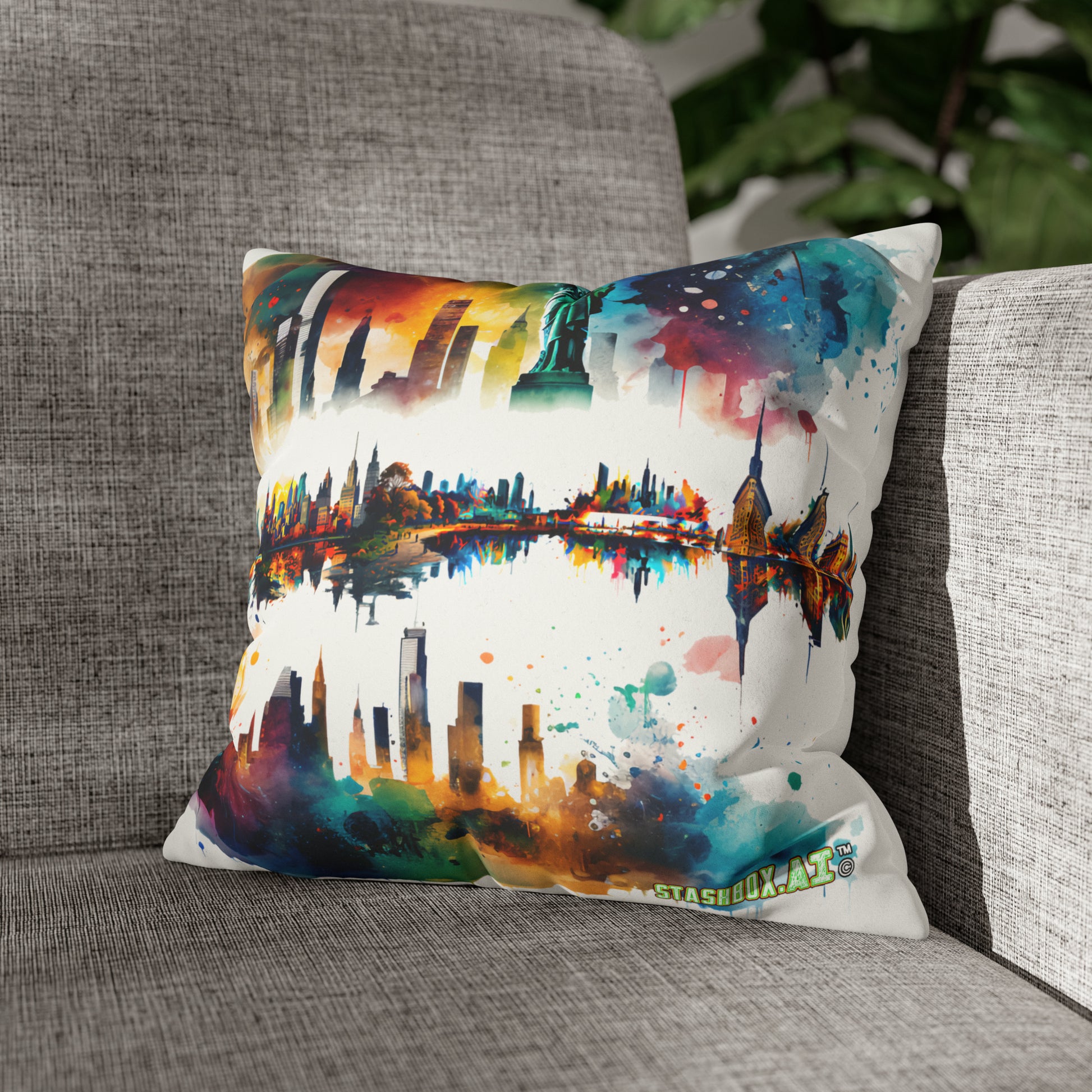 New York Cityscape Watercolor Pillow - Stashbox Artwork