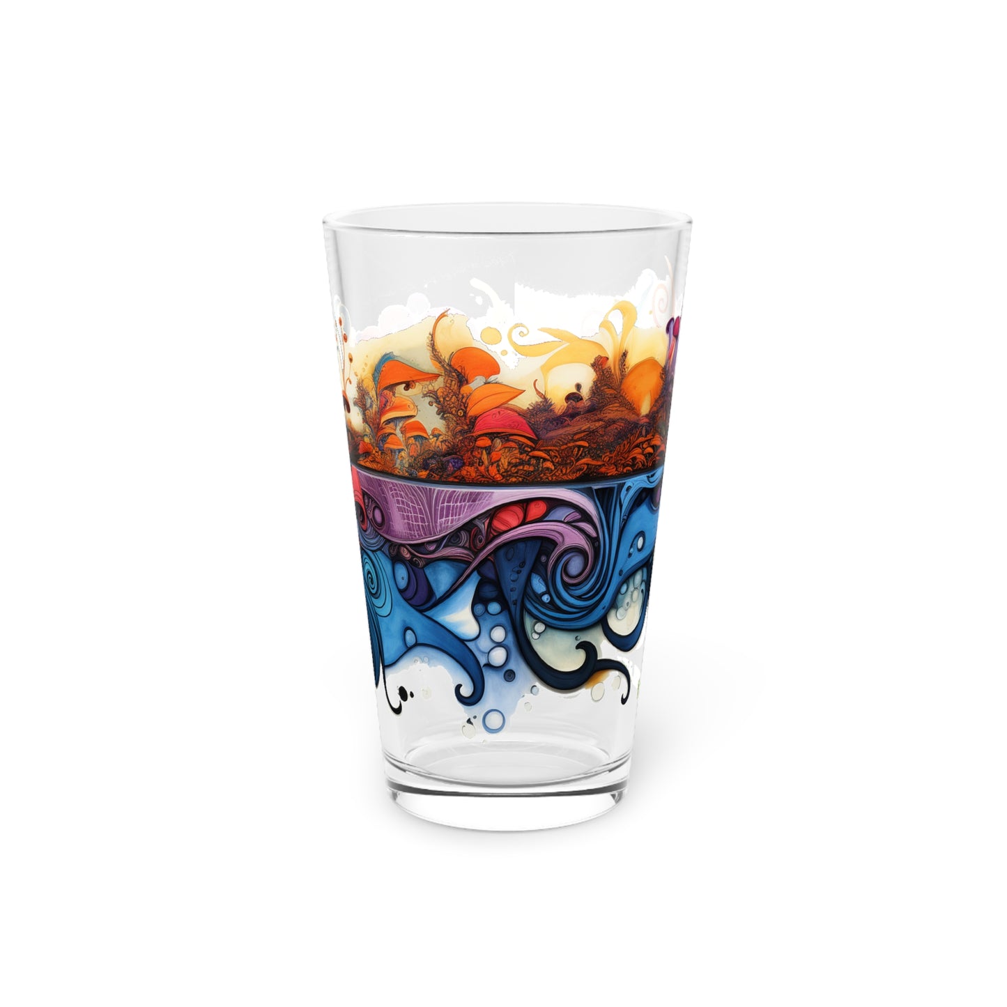 Pint Glass, 16oz Mushroom Psychedelic Design 001