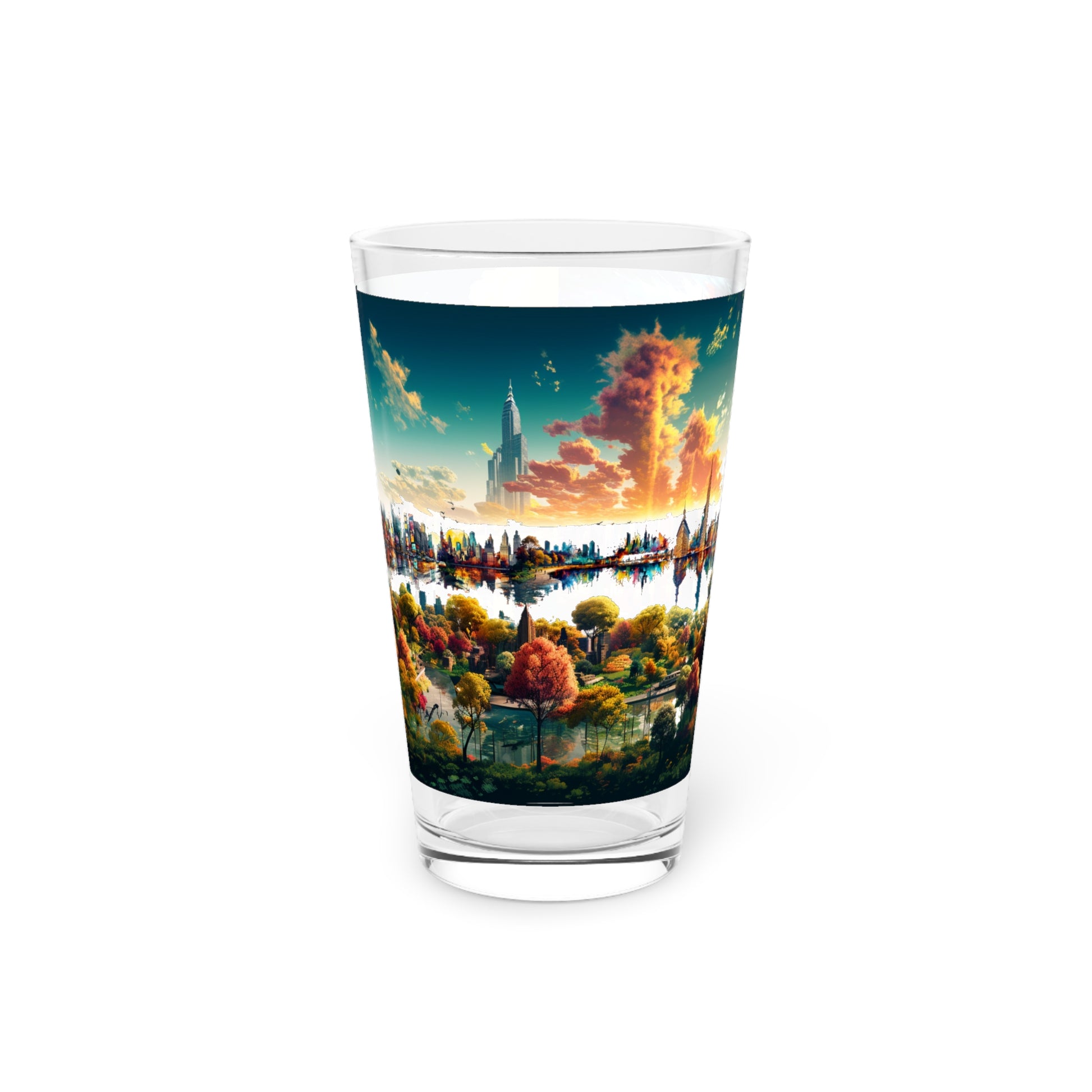 Vibrant New York City Pint Glass - Stashbox Artwork - #ColorfulCityscape #UrbanDreams #CityscapeIllustration #StashboxCreation #ArtisticPintGlass