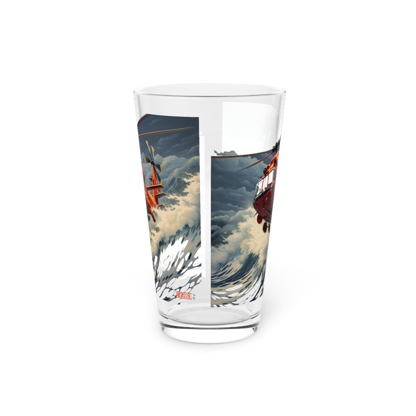 Pint Glass 16oz Helicopter Surfing Huge Ocean Wave 055