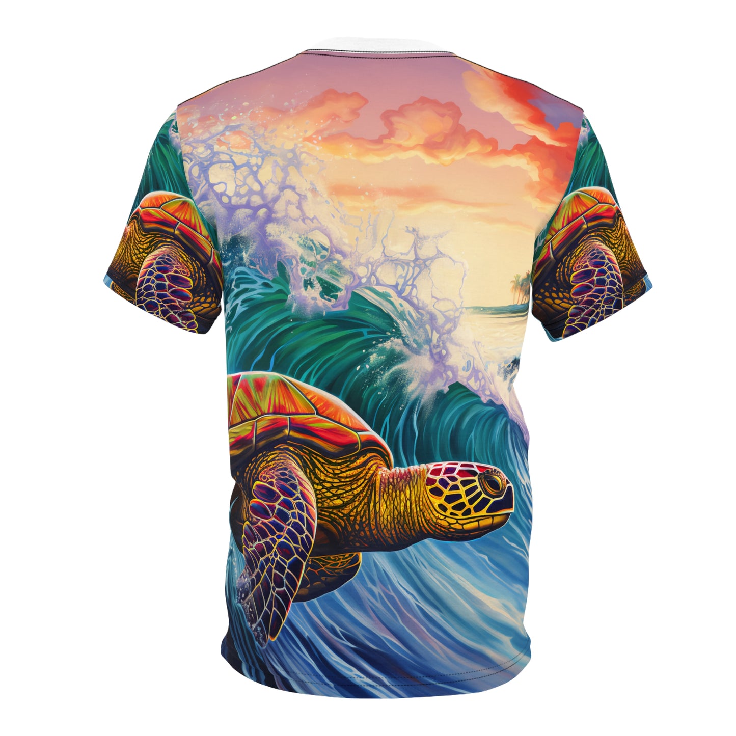 Unisex Cut & Sew Tee (AOP) Surfing Giant Turtle Waves 009