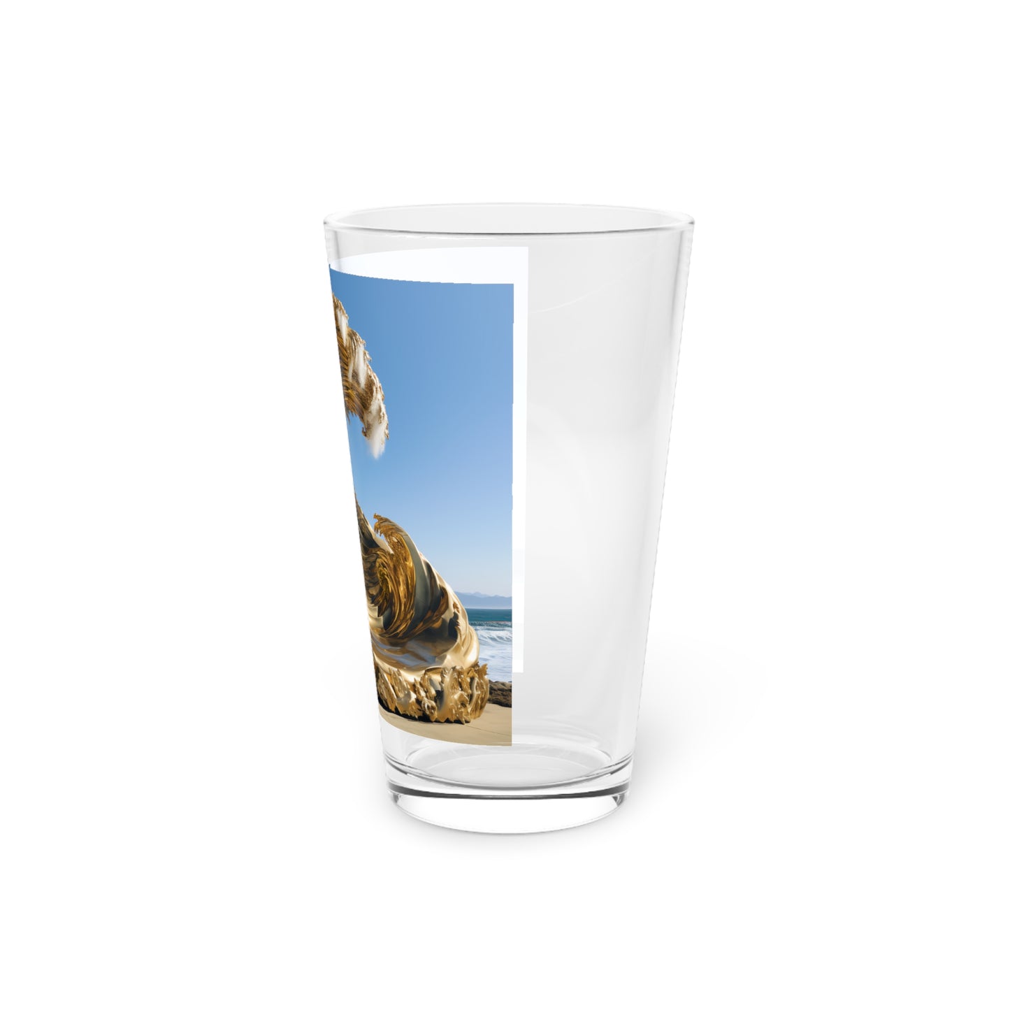 Pint Glass, 16oz Golden Wave Statue 026