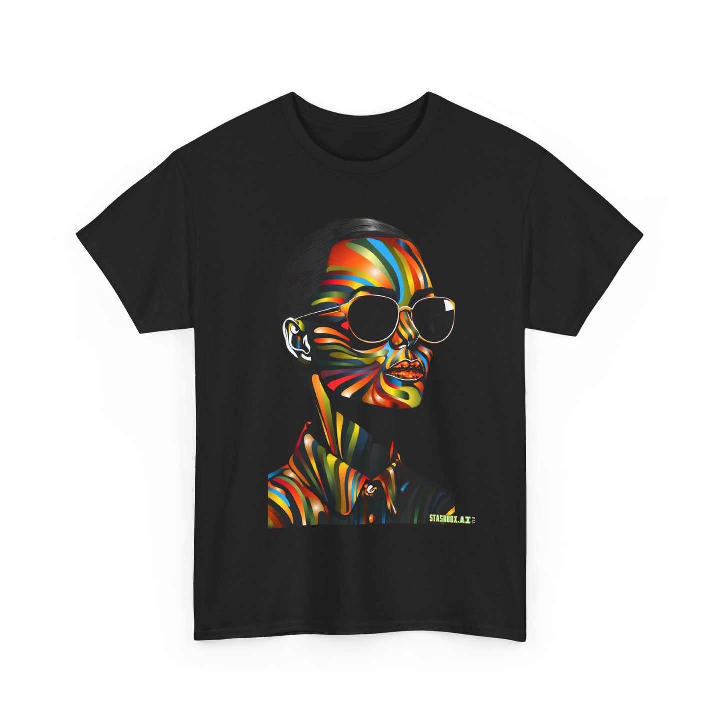 Unisex Heavy Cotton T-Shirt Beautiful Woman Rainbow Ink Drawn  002