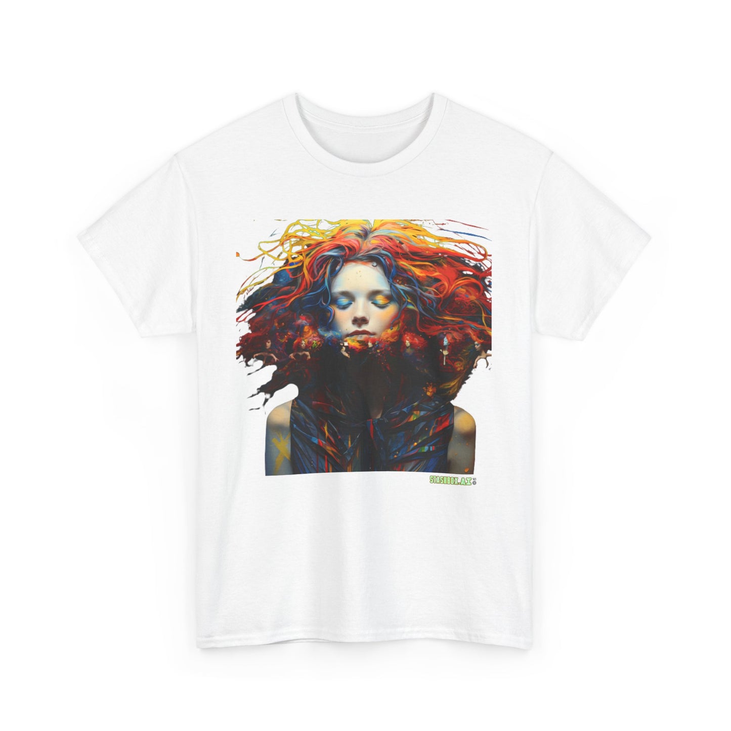 Unisex Heavy Cotton T-Shirt Beautiful Woman Rainbow Drawn Maranao 009