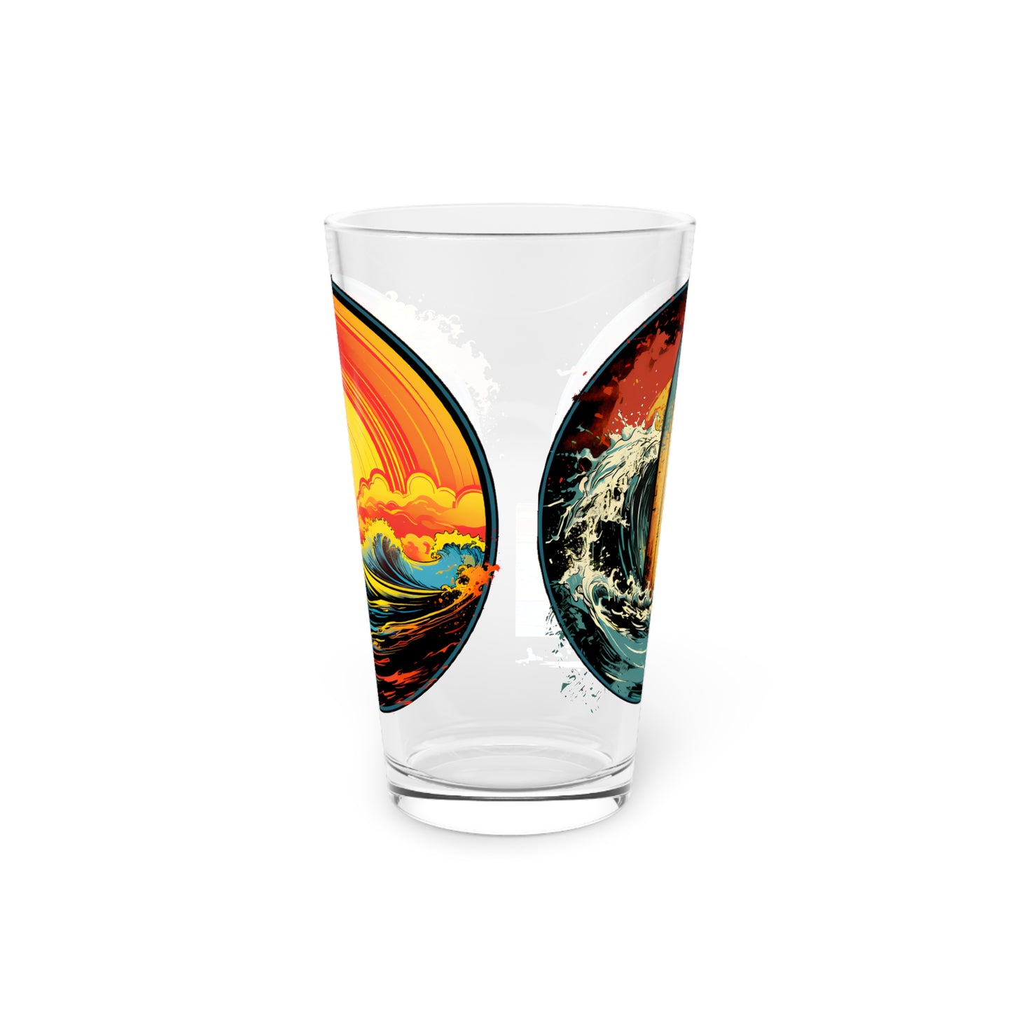 Pint Glass, 16oz Surfboard & Wave Sunset Art 2-in-1 Designs 047a 047b