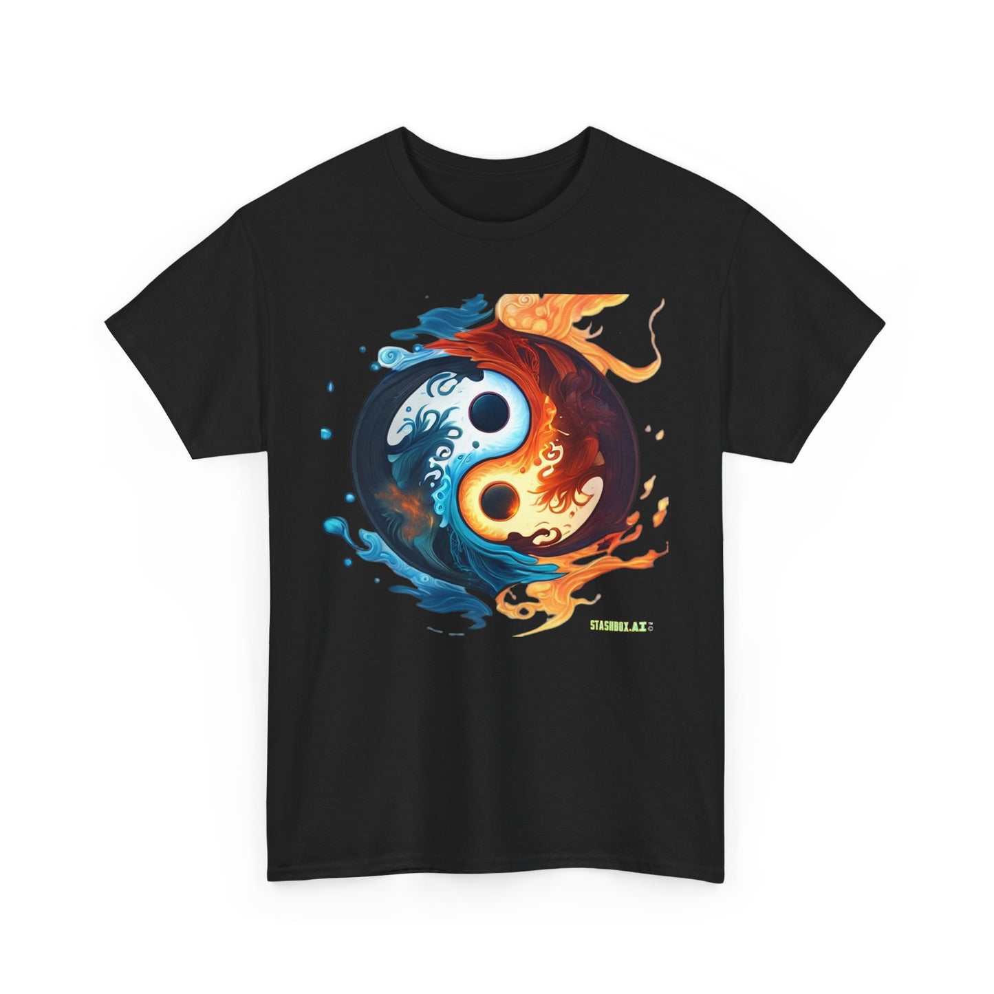 Unisex Heavy Cotton T-Shirt Colorful Yin Yang Symbol by Joel Lovett 001