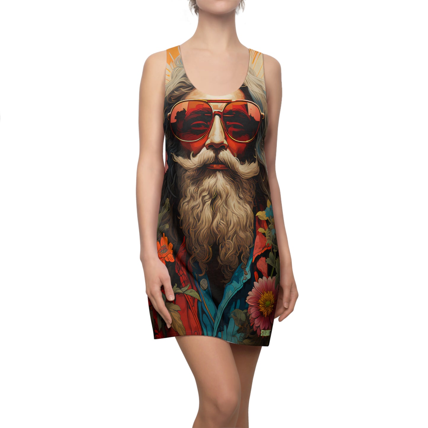 Women's Cut & Sew Racerback Dress (AOP) Serious Hippy Headshot - Psychedelic #002