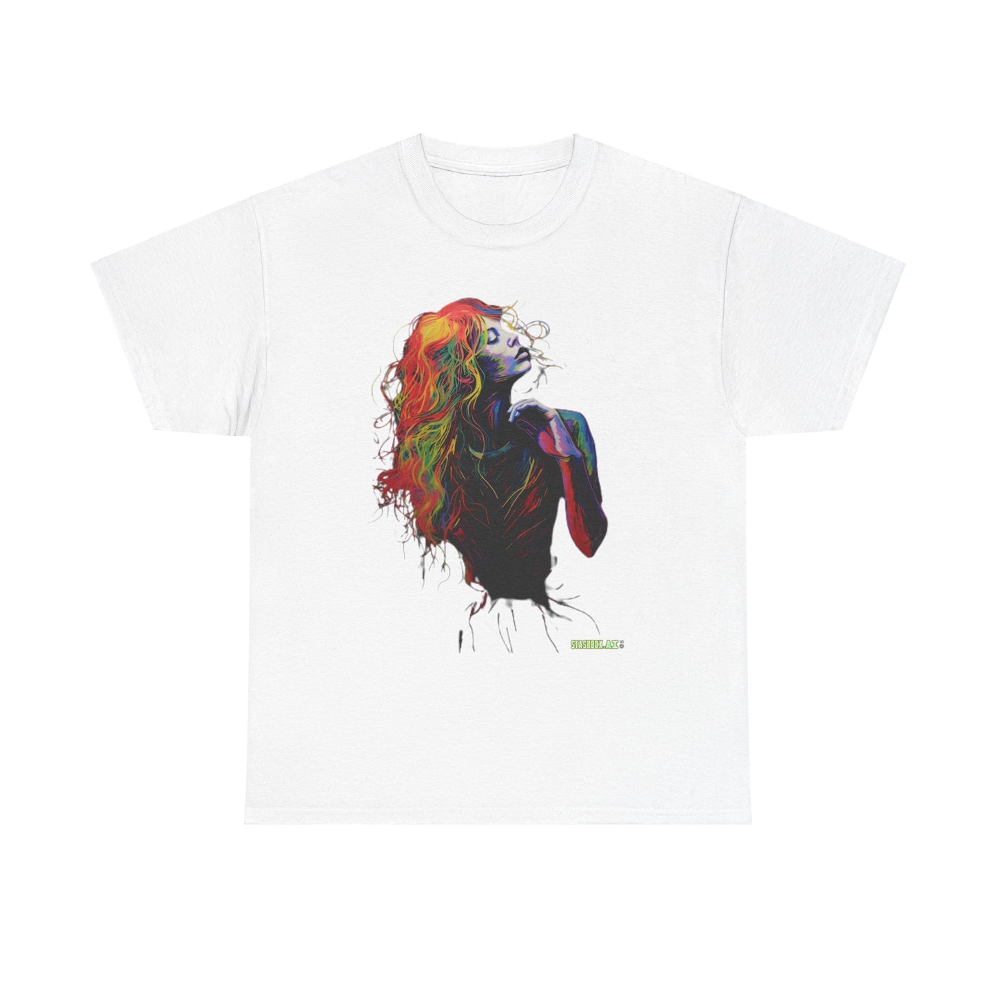 Unisex Heavy Cotton T-Shirt Beautiful Woman Rainbow Ink Drawn  010