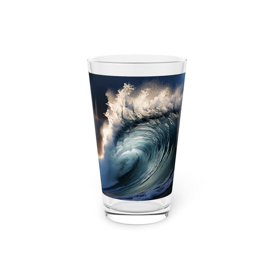 Giant Shore Break Perfec Wave with Crowd All Taking Photos - Pint Glass, 16oz - Waves Design #014