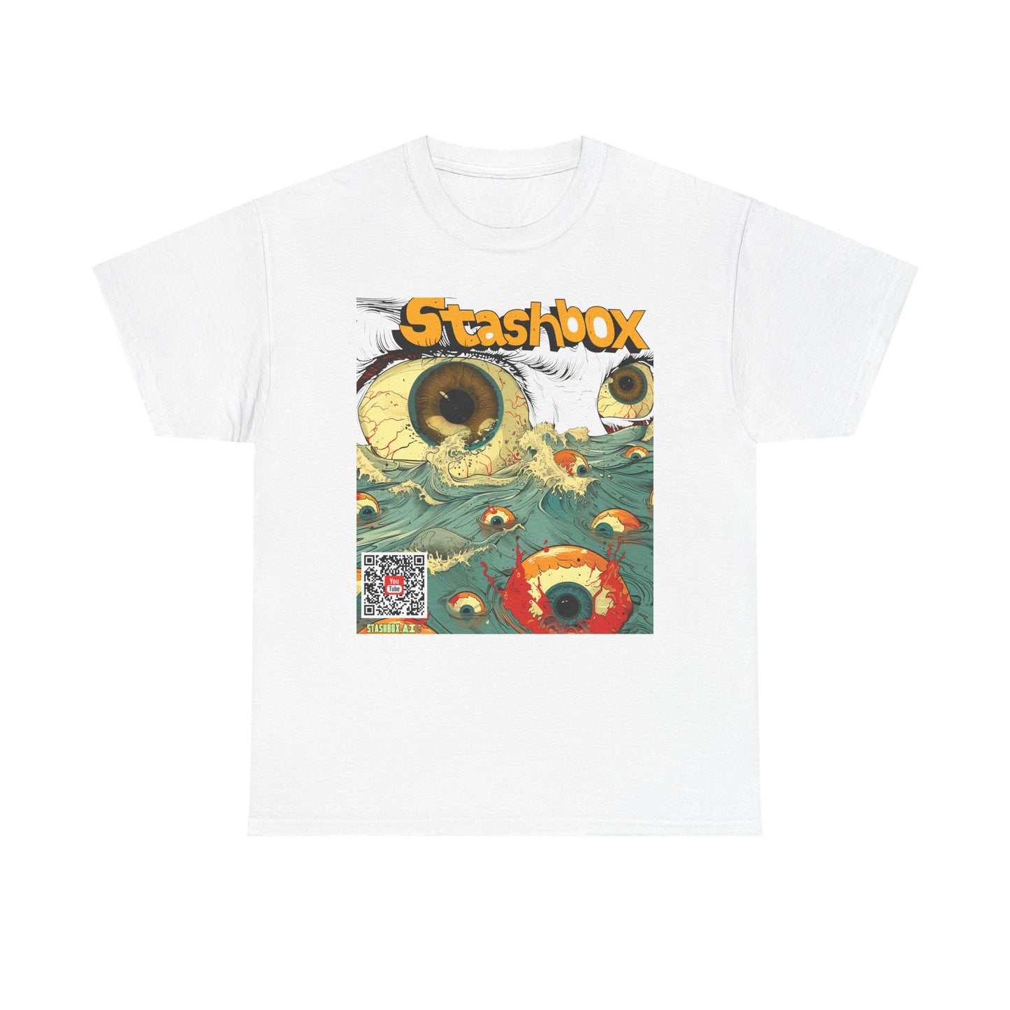 Unisex Heavy Cotton Tee Stashbox Eyeballs in Ocean Waves Design 002