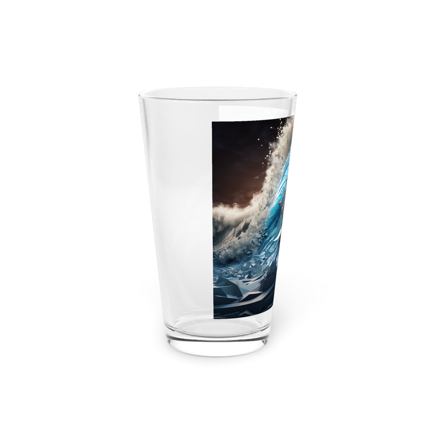 Pint Glass, 16oz Isometric Futuristic Surfing Wave 025