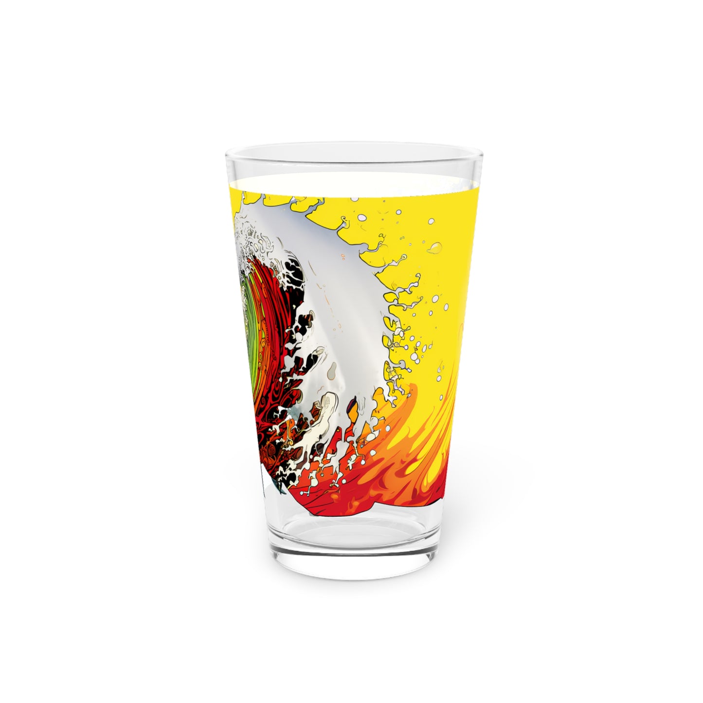 Pint Glass 16oz Mixed-Media Surfer Mid-Air Psychedelic Wave Art 063