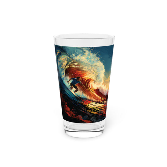 Experience the vibrant thrill of surfing with our Surfing Color Waves Pint Glass, capturing the essence of the ocean's energy. Waves Design #019 celebrates the beauty of nature.