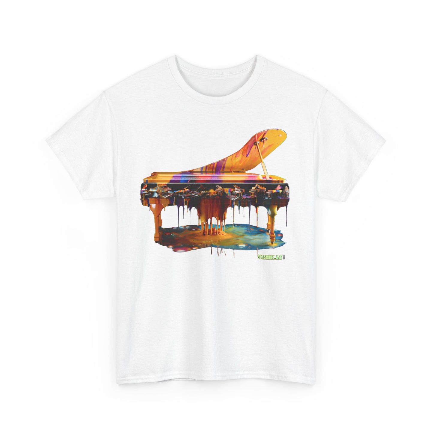 Unisex Heavy Cotton Tee Vibrant Color Dripping Piano Knolling Art 008