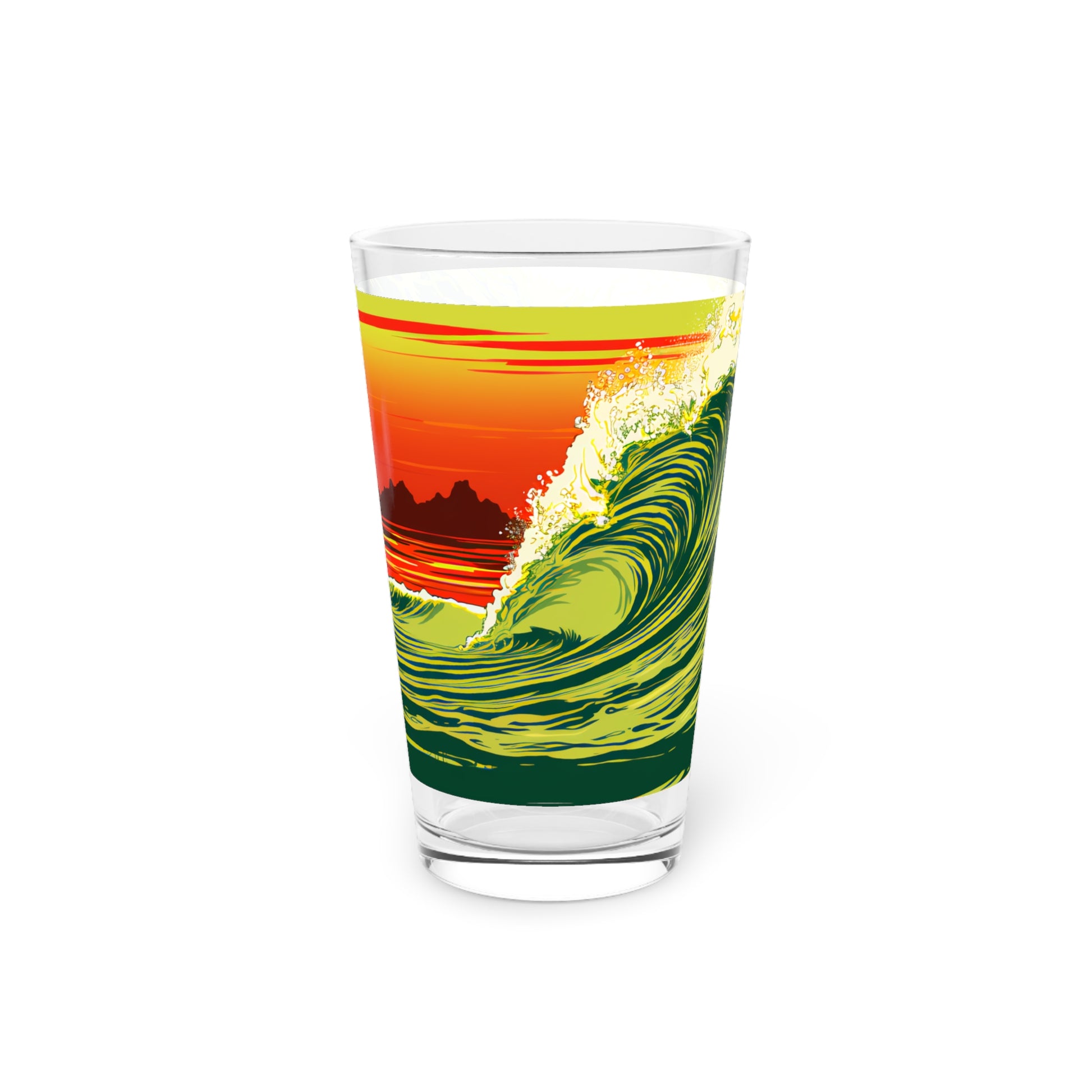 Surfing in Hawaii Wave Art Pint Glass 16oz - Waves Design #040: Experience the spirit of Hawaii's waves with our vibrant and stylish pint glass.