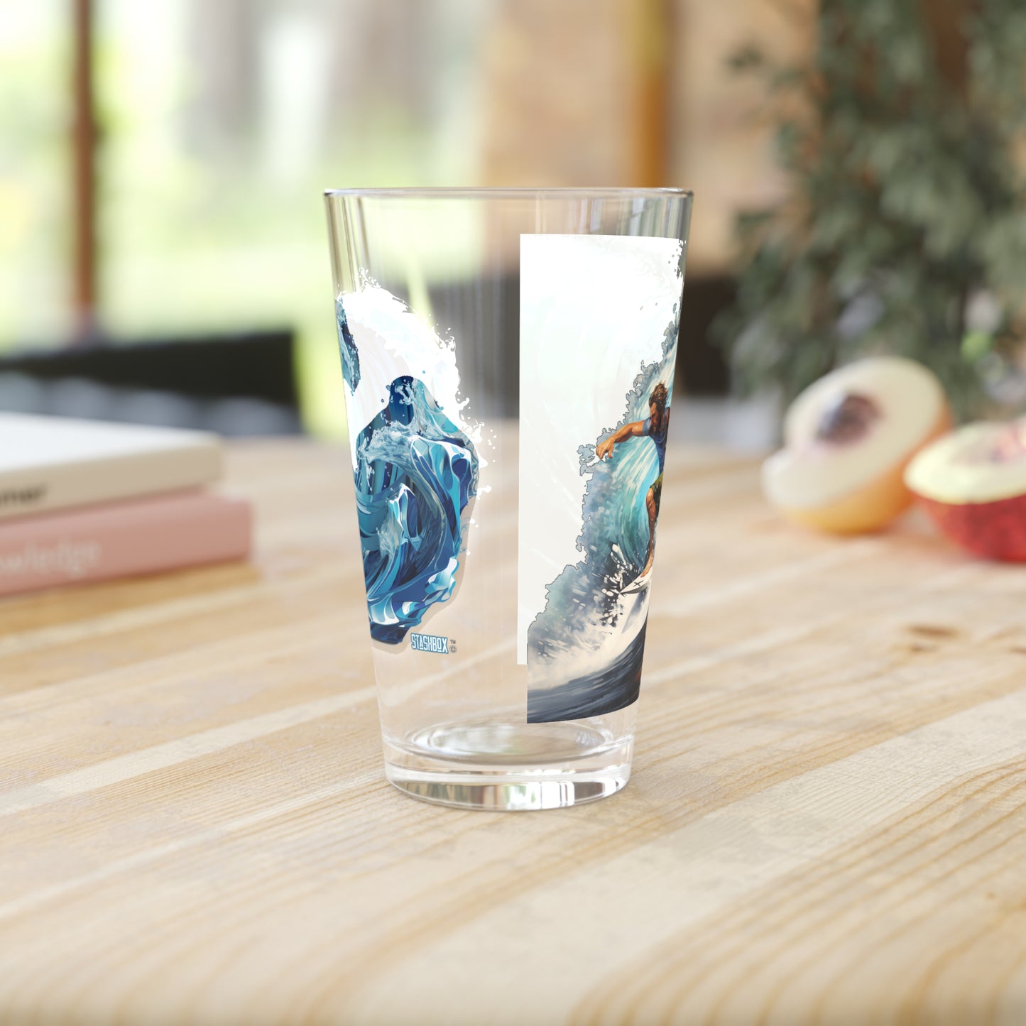 Pint Glass, 16oz Wave Statue 2-in-1 Design Waves 049a 049b