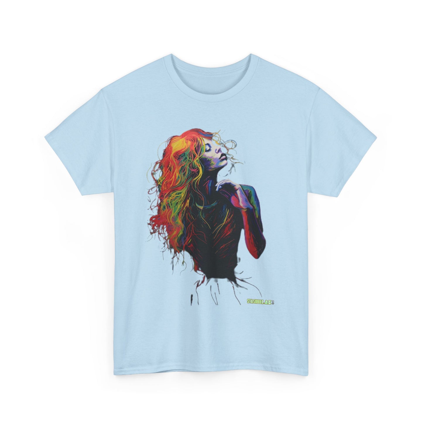 Unisex Heavy Cotton T-Shirt Beautiful Woman Rainbow Ink Drawn  010