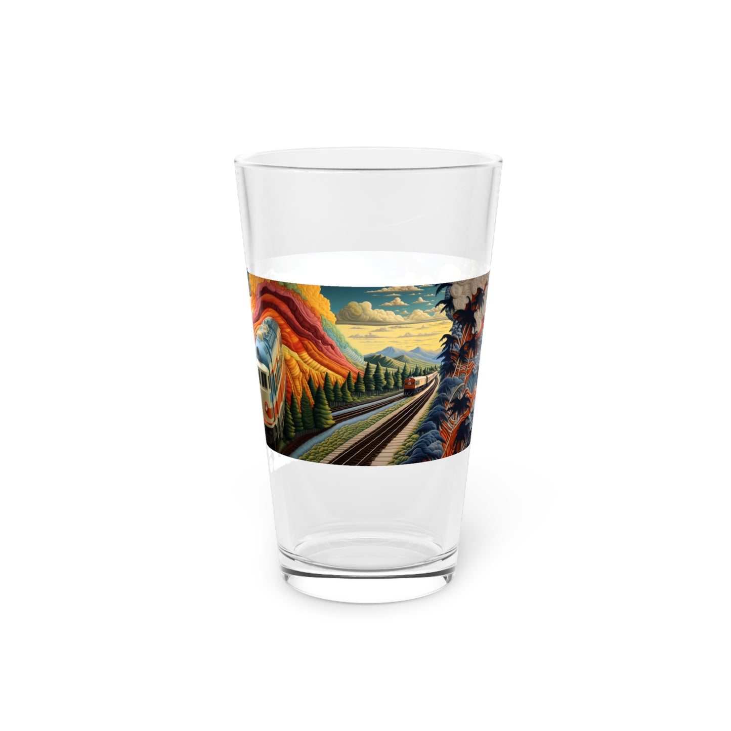 16oz Glass with Vibrant Train Art - Stashbox Train Collection