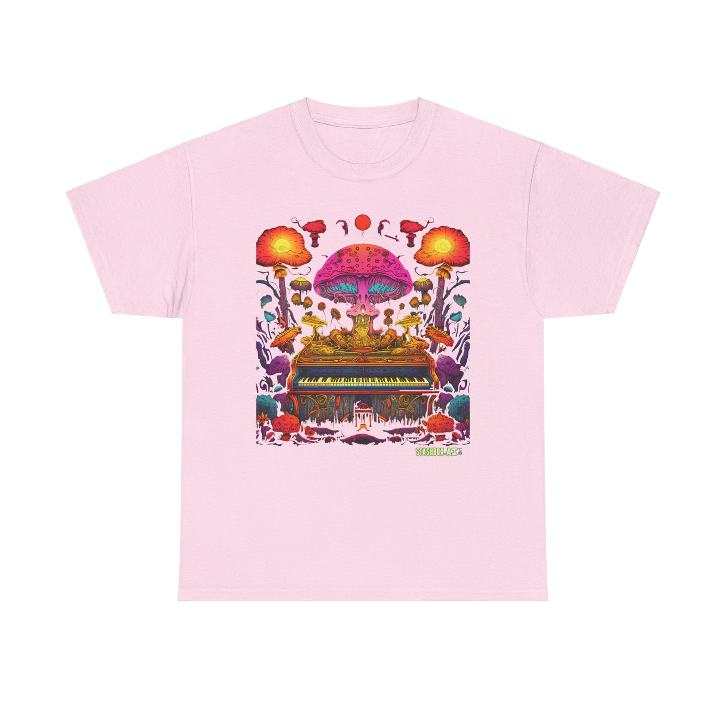 Unisex Heavy Cotton Tee Psychedelic Piano Design 001