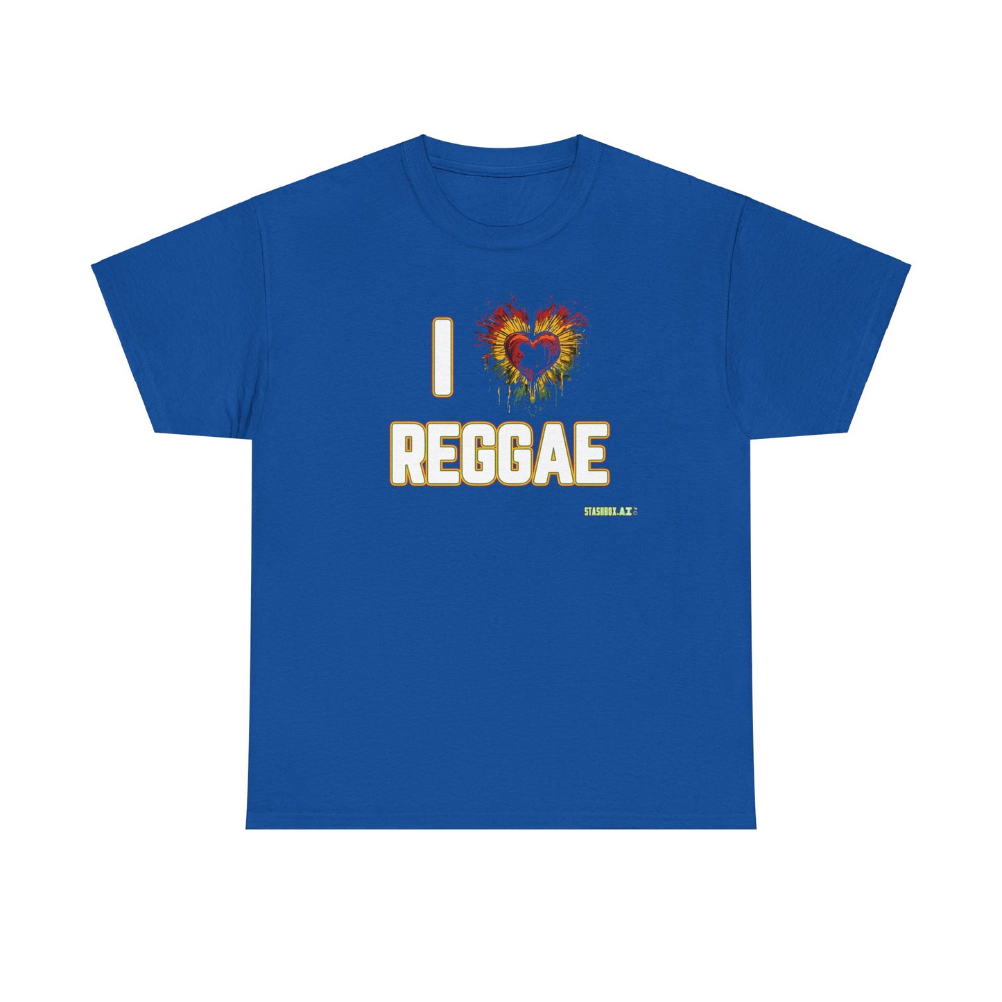 Unisex Heavy Cotton Tshirt I Heart Reggae Green Yellow Red 001