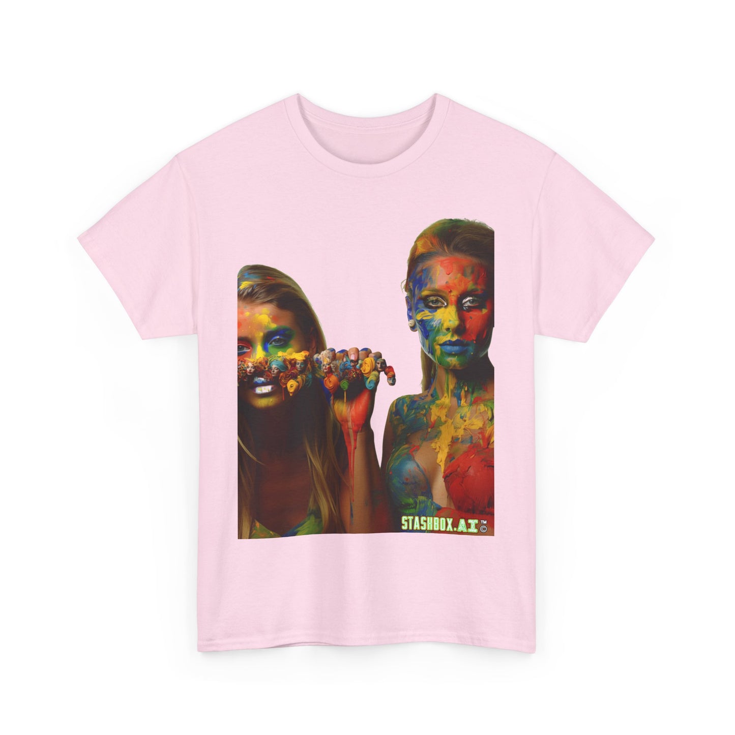 Unisex Heavy Cotton Tee Rainbow Body Painted Models 023