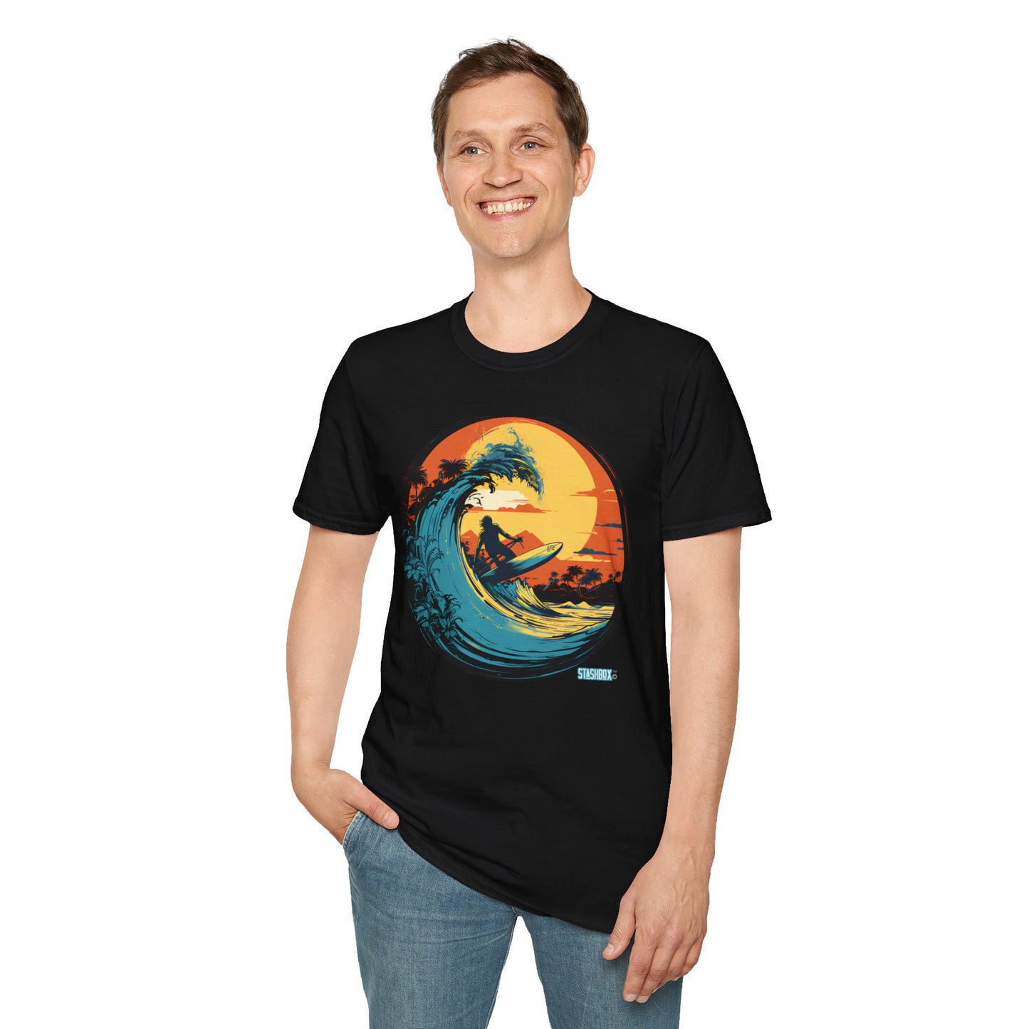 Unisex Softstyle Tshirt Colorful Sunset Wave Art 45a