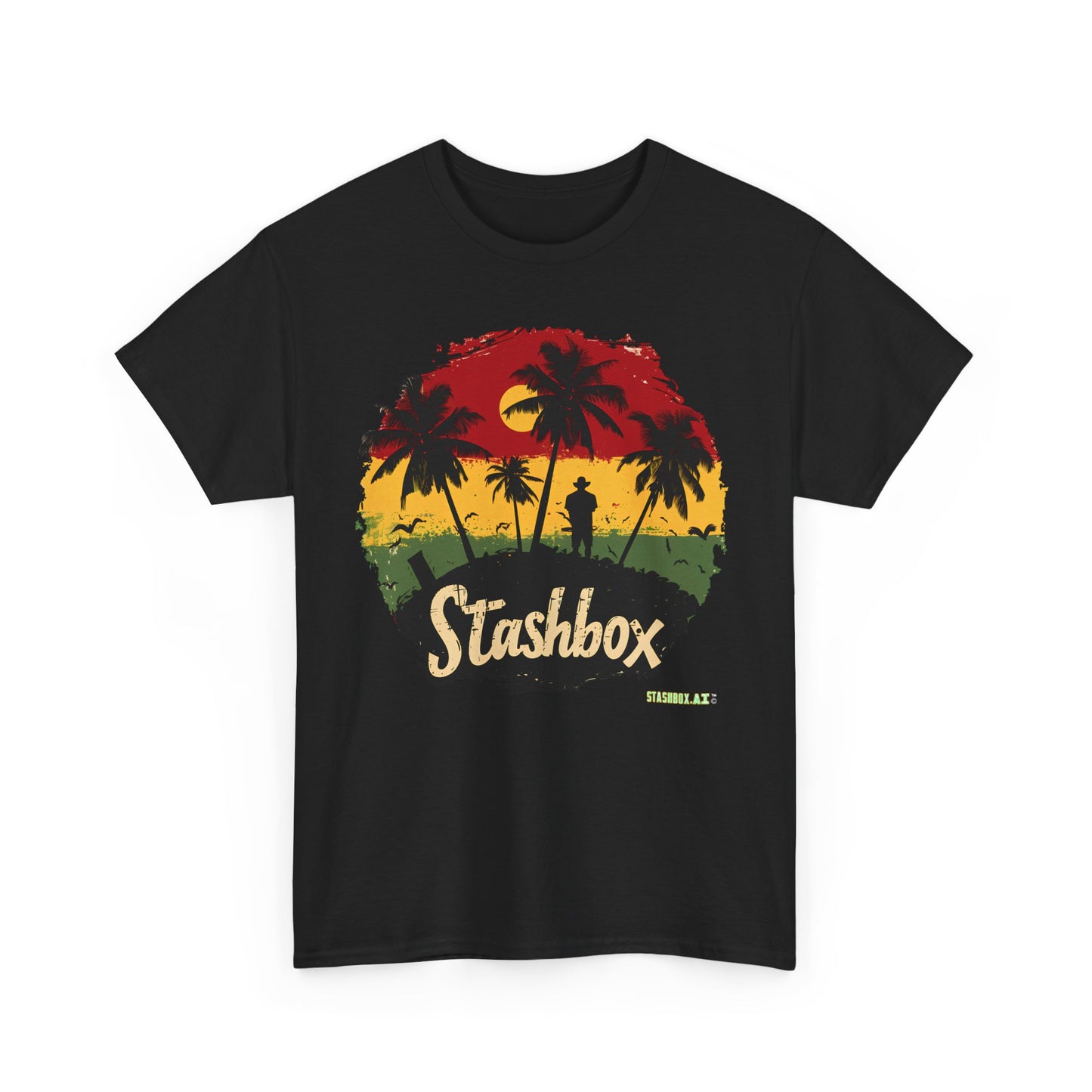 Unisex Heavy Cotton Tee Stashbox Tropical Green Yellow Red Rasta Colors Design 001