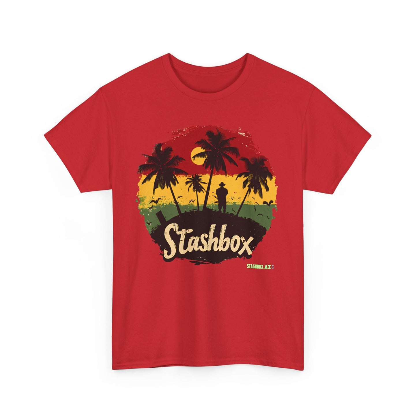 Unisex Heavy Cotton Tee Stashbox Tropical Green Yellow Red Rasta Colors Design 001