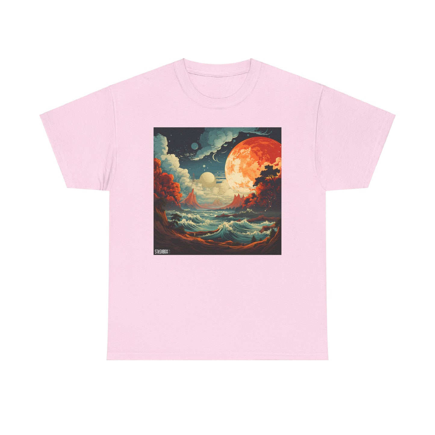 Unisex Heavy Cotton Tshirt Spacy Colorful Beach w/ Waves 37