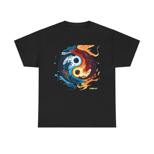 Unisex Heavy Cotton T-Shirt Colorful Yin Yang Symbol by Joel Lovett 001