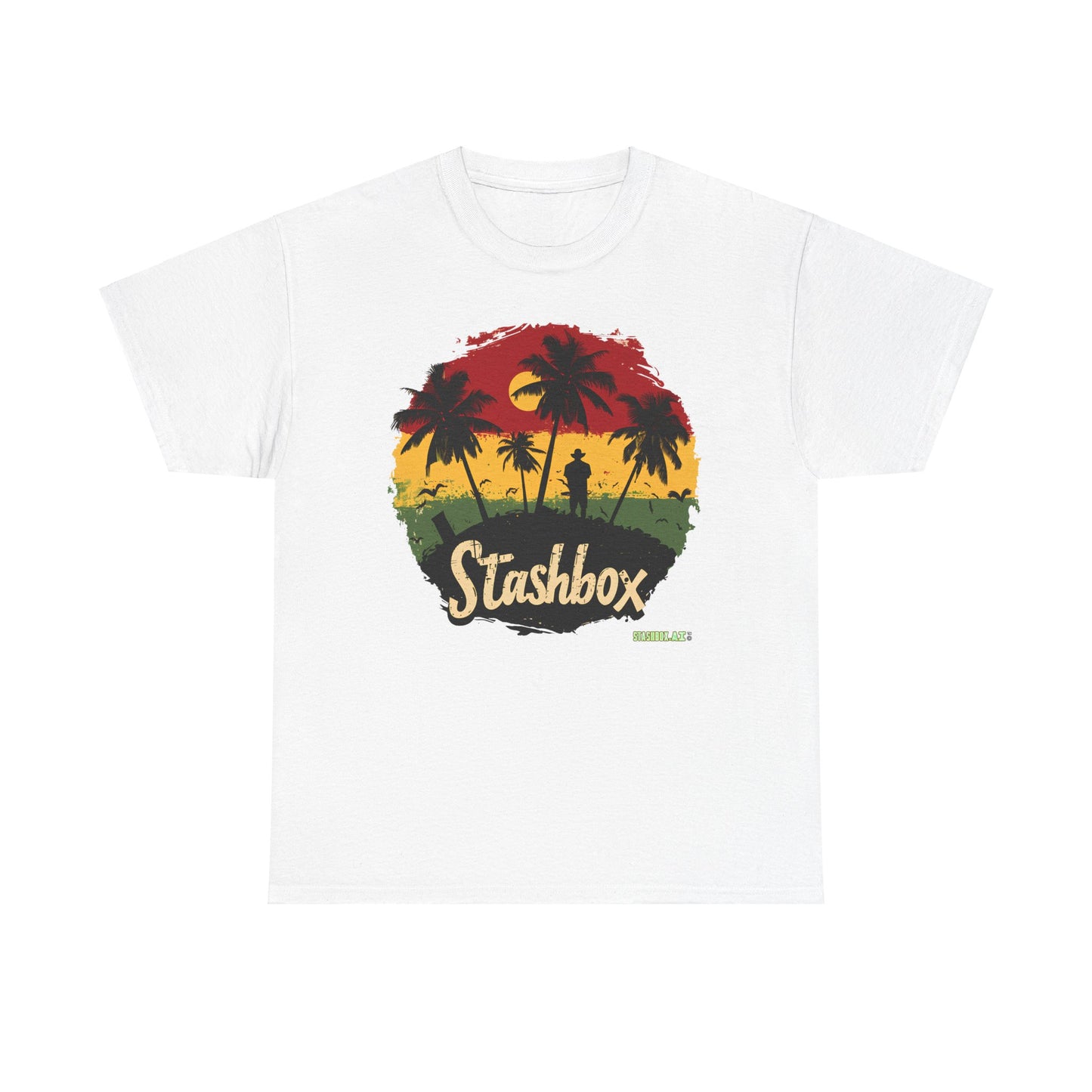 Unisex Heavy Cotton Tee Stashbox Tropical Green Yellow Red Rasta Colors Design 001