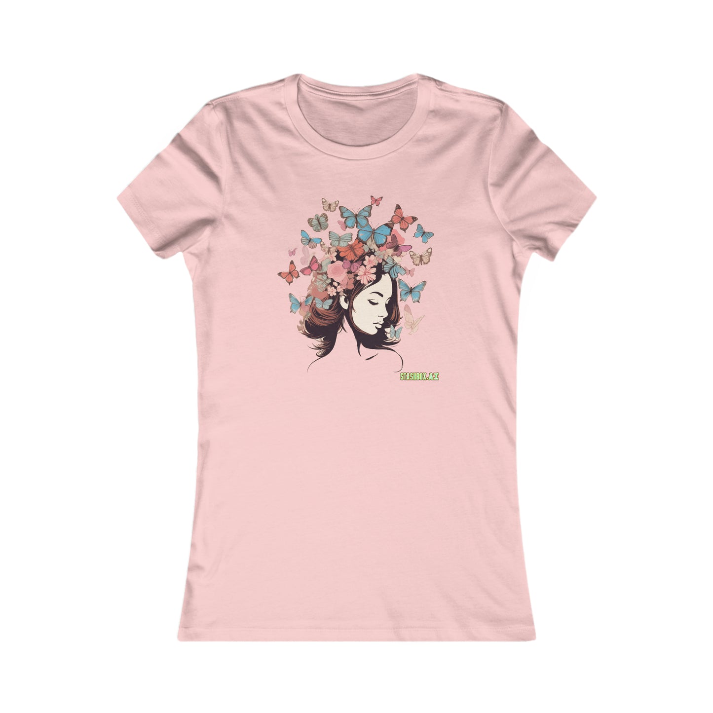 Women's Favorite T-Shirt Beautiful Girl Silouette Butterfly Design 019