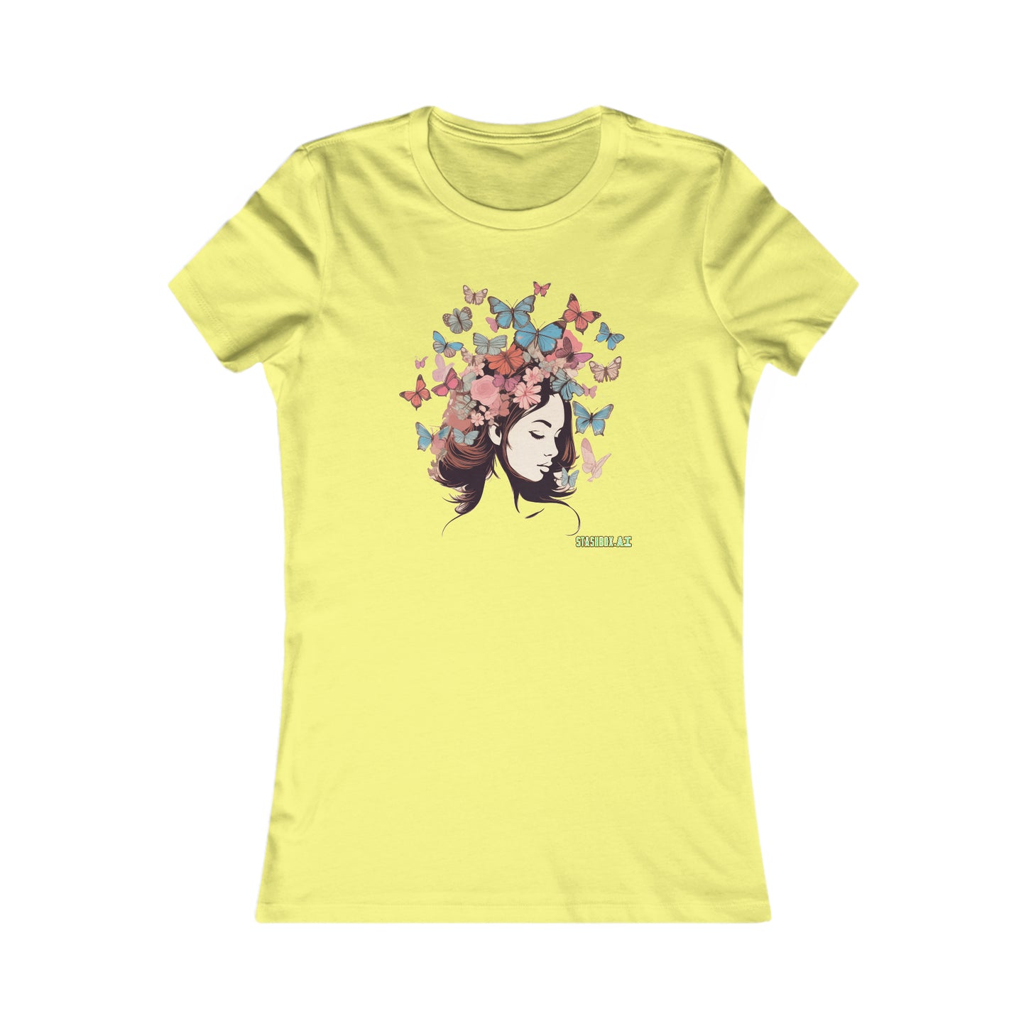 Women's Favorite T-Shirt Beautiful Girl Silouette Butterfly Design 019