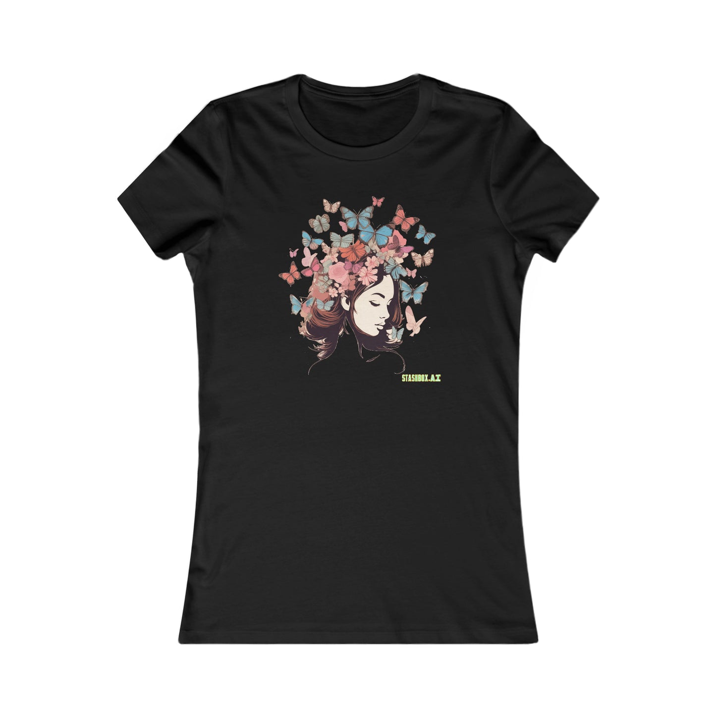 Women's Favorite T-Shirt Beautiful Girl Silouette Butterfly Design 019