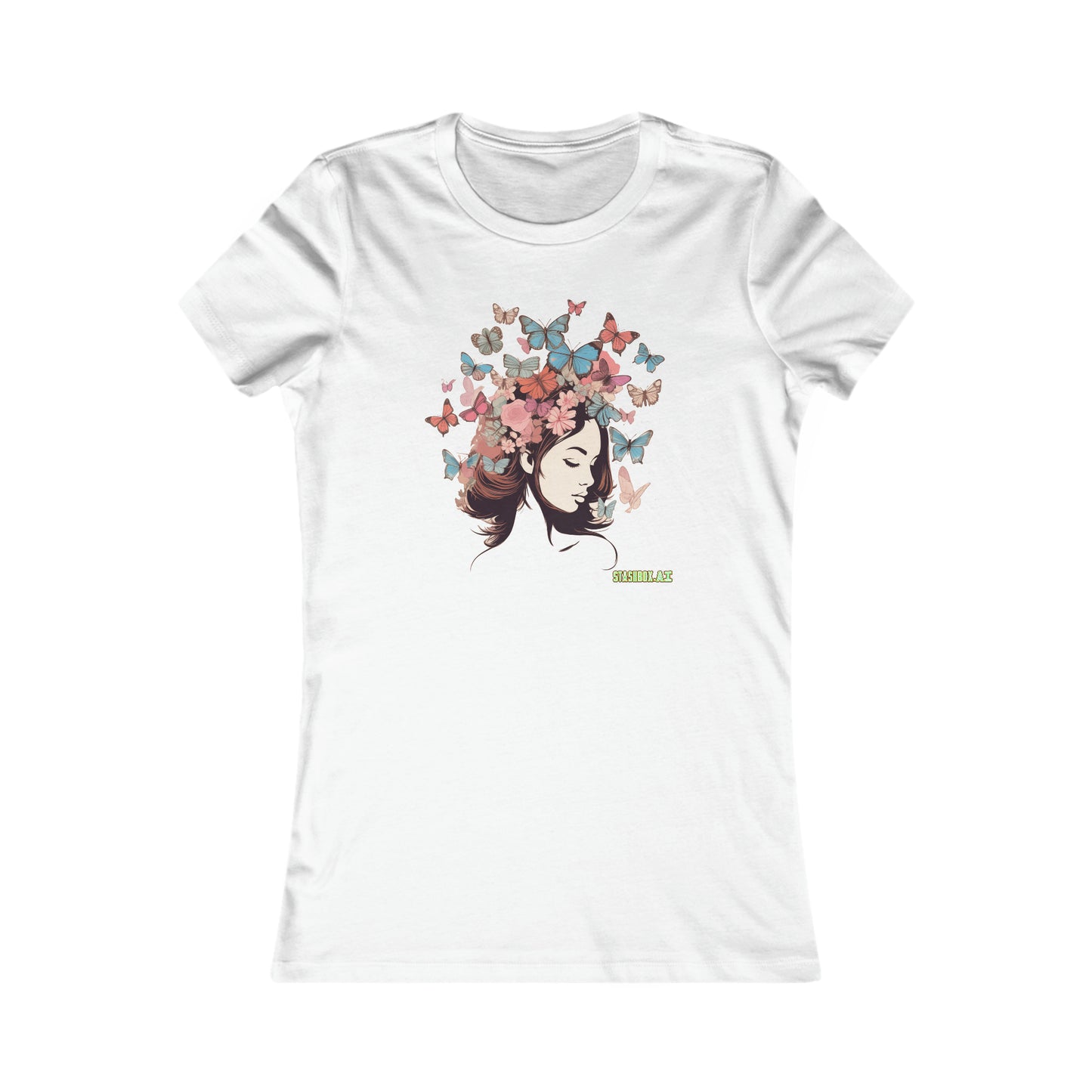 Women's Favorite T-Shirt Beautiful Girl Silouette Butterfly Design 019