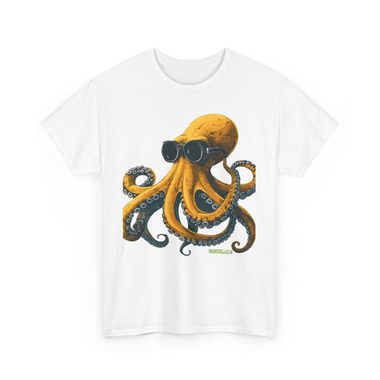 Unisex Adult Size Heavy Cotton Tshirt Drawn Yellow Octopus 001