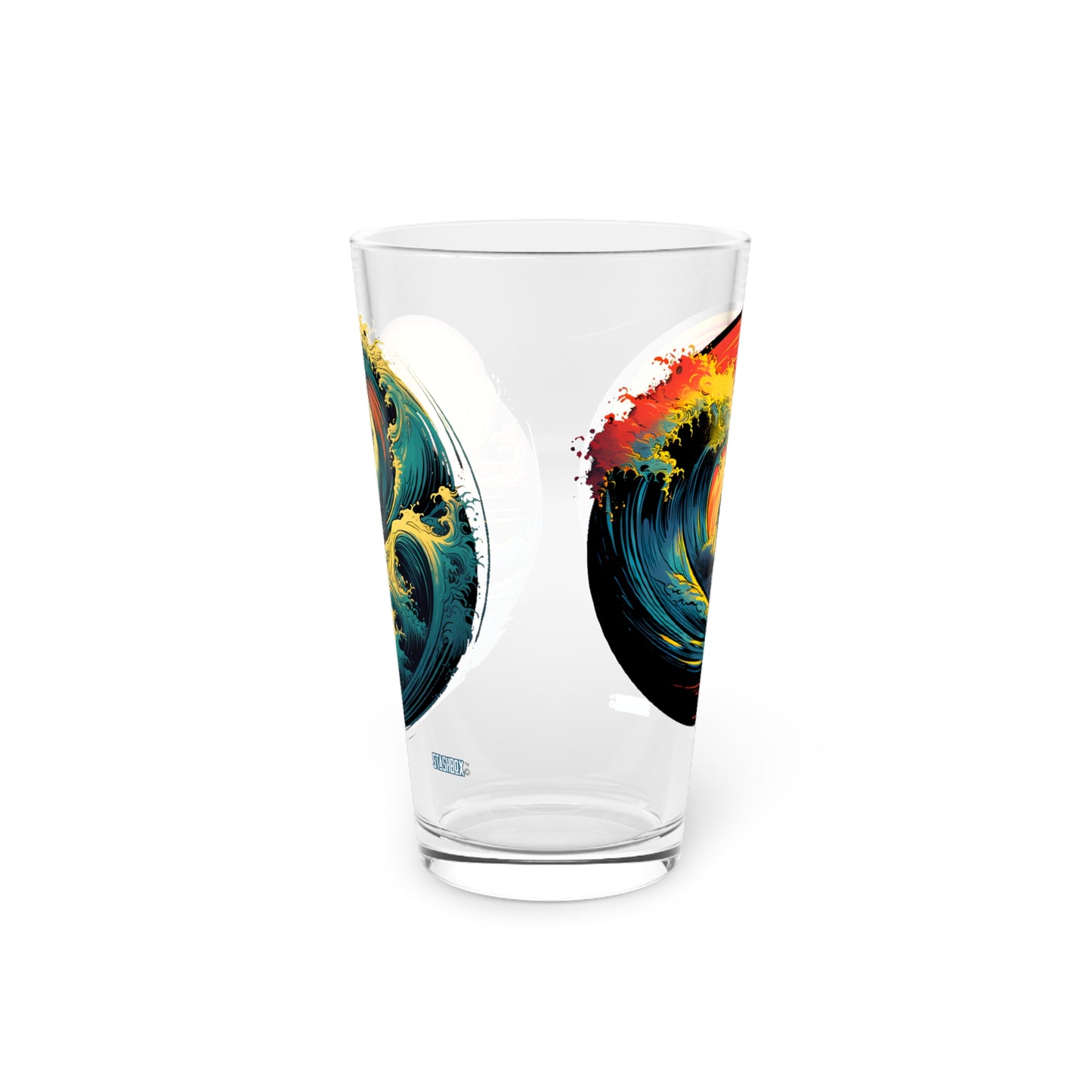 Pint Glass 16oz Colorful Sunset Wave 2-N-1 Design 044a 044b