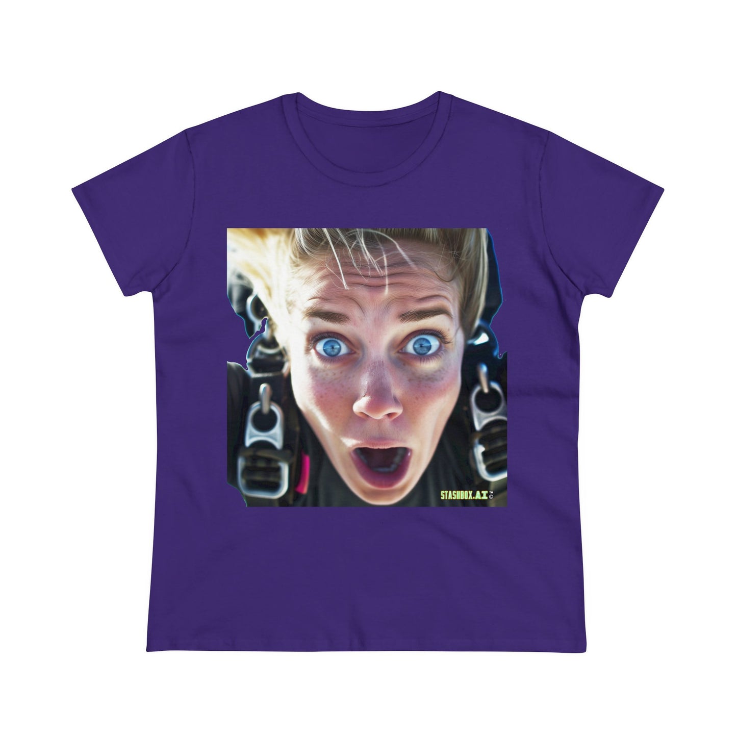Women's Midweight Cotton Tshirt Terrified Skydiver Close Up 023