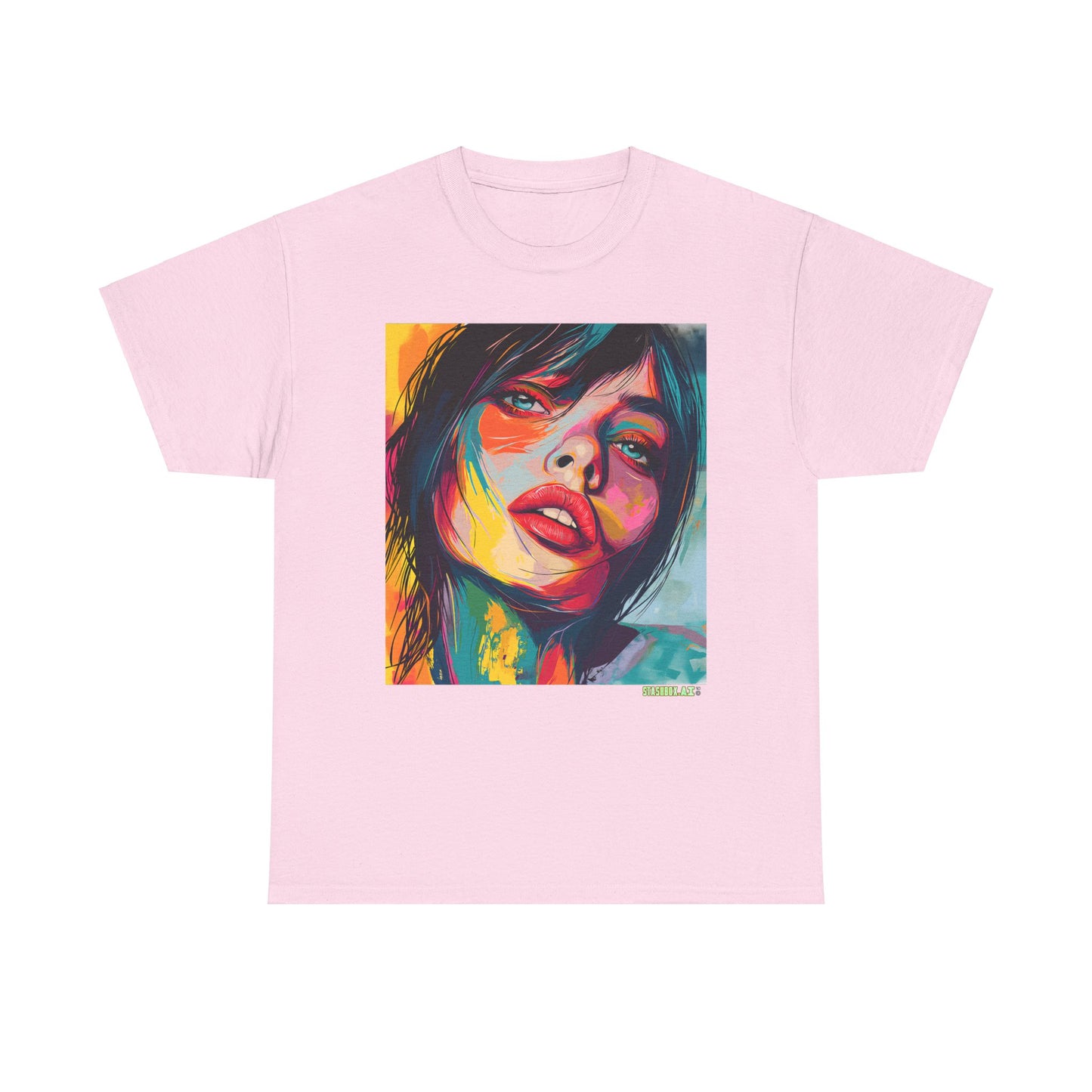 Unisex Heavy Cotton T-Shirt Beautiful Woman Drawn in Rainbow Ink 018