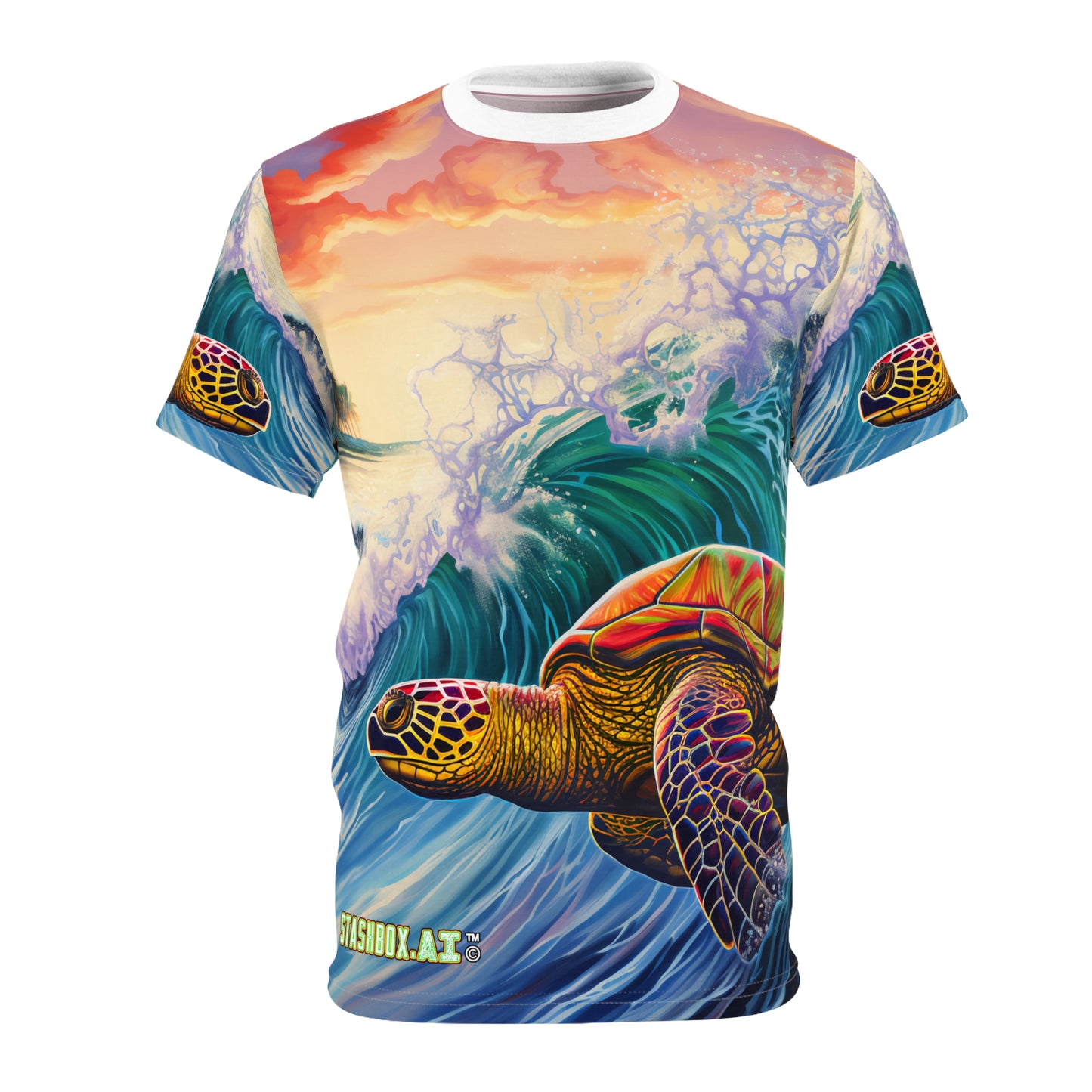 Unisex Cut & Sew Tee (AOP) Surfing Giant Turtle Waves 009