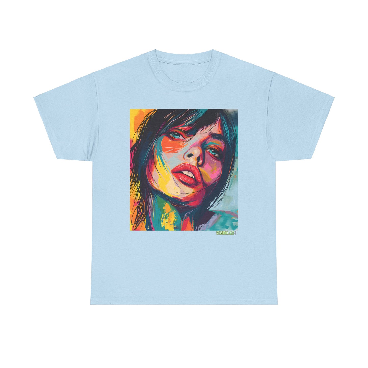 Unisex Heavy Cotton T-Shirt Beautiful Woman Drawn in Rainbow Ink 018