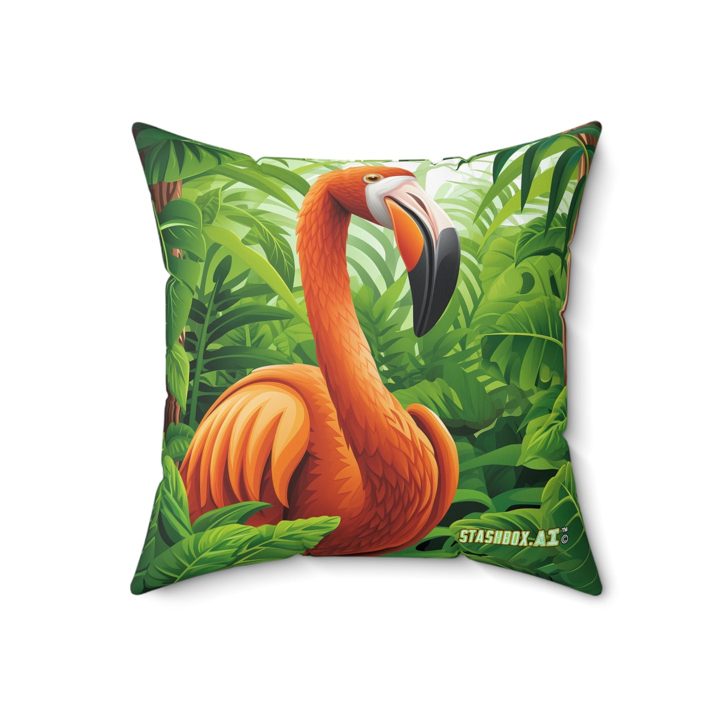 Faux Suede Square Pillow Flamingo Latte art and Tropical Scene 001 002