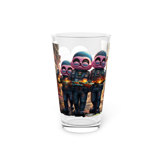 Pink City Aliens Holding Tropical Dreams - Pint Glass, 16oz - Psychedelic Design #001