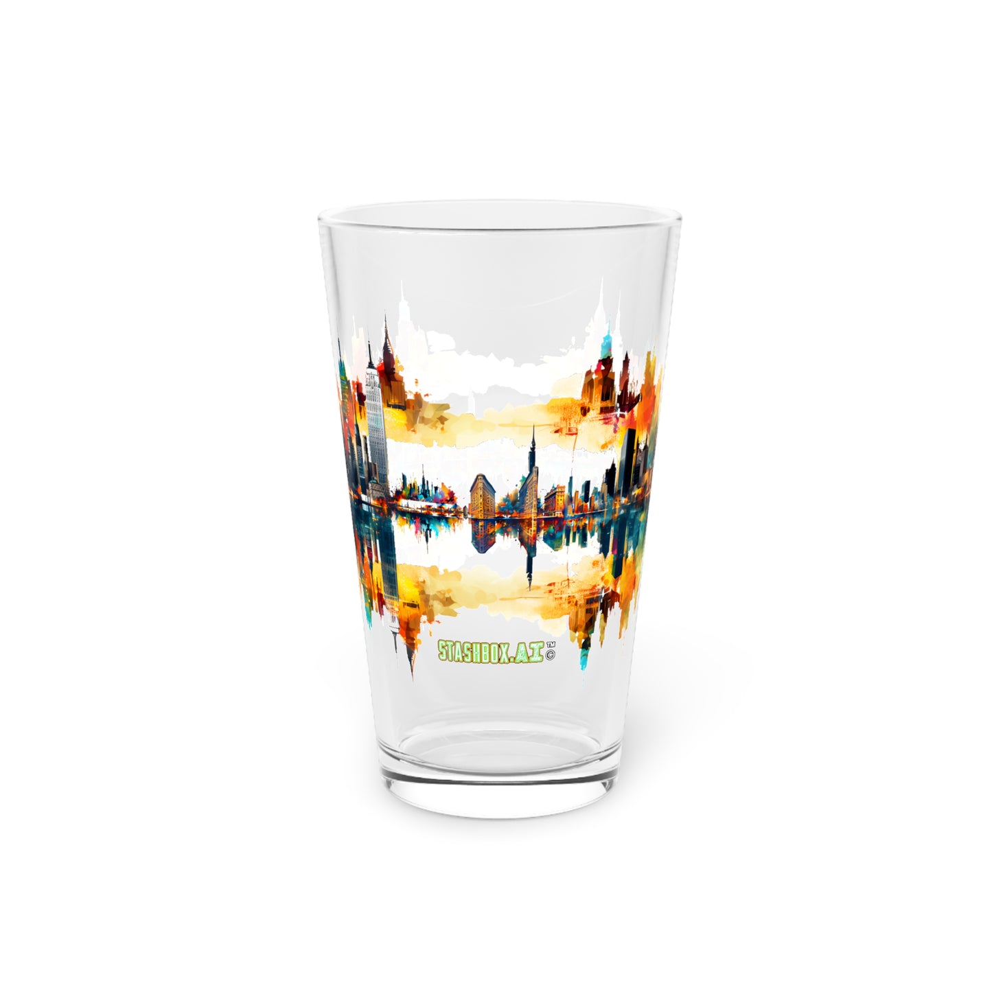 Cityscape Watercolor Pint Glass - Stashbox NYC Skyline Art