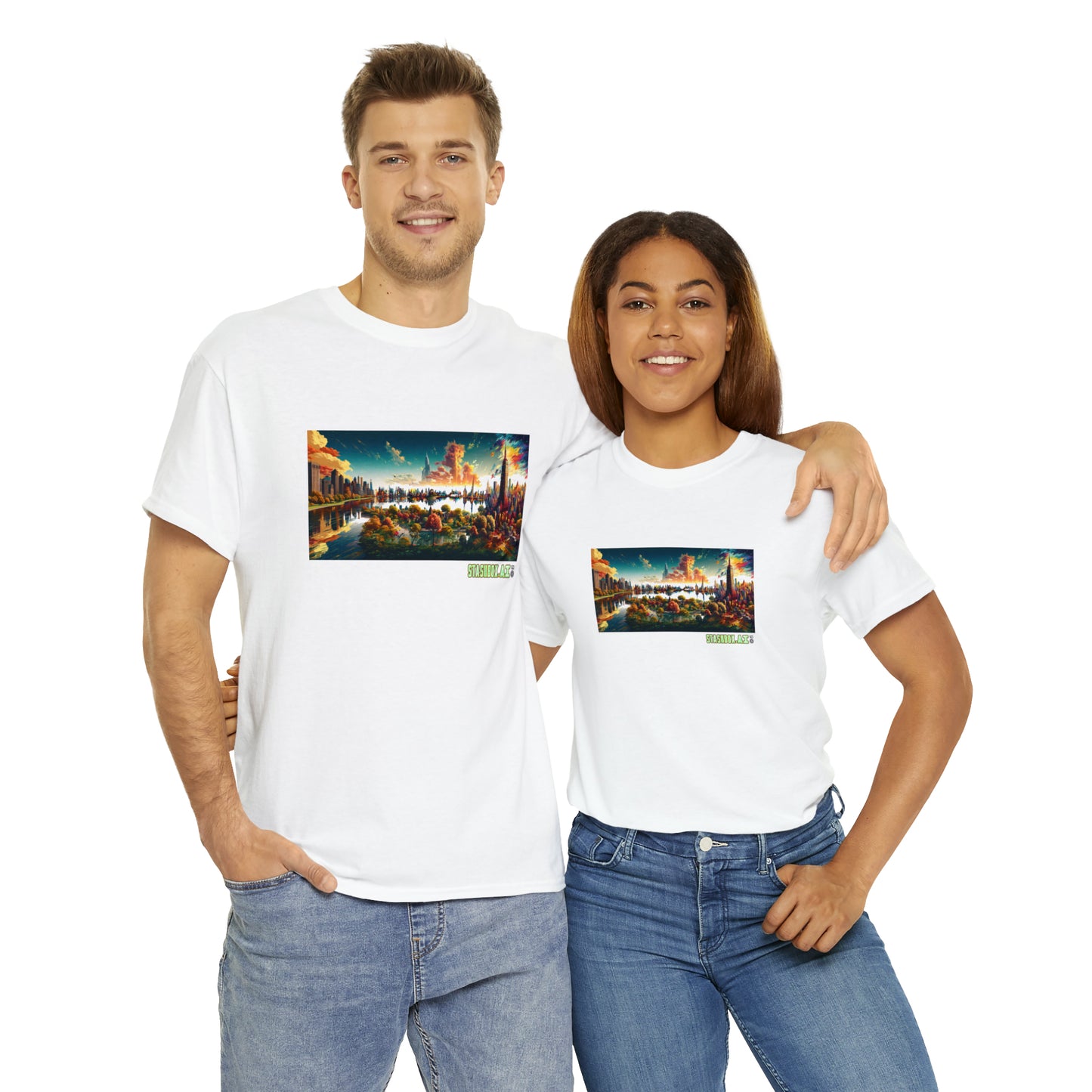 Unisex Heavy Cotton T-Shirt Dreamlike Illustration of a City New York 004