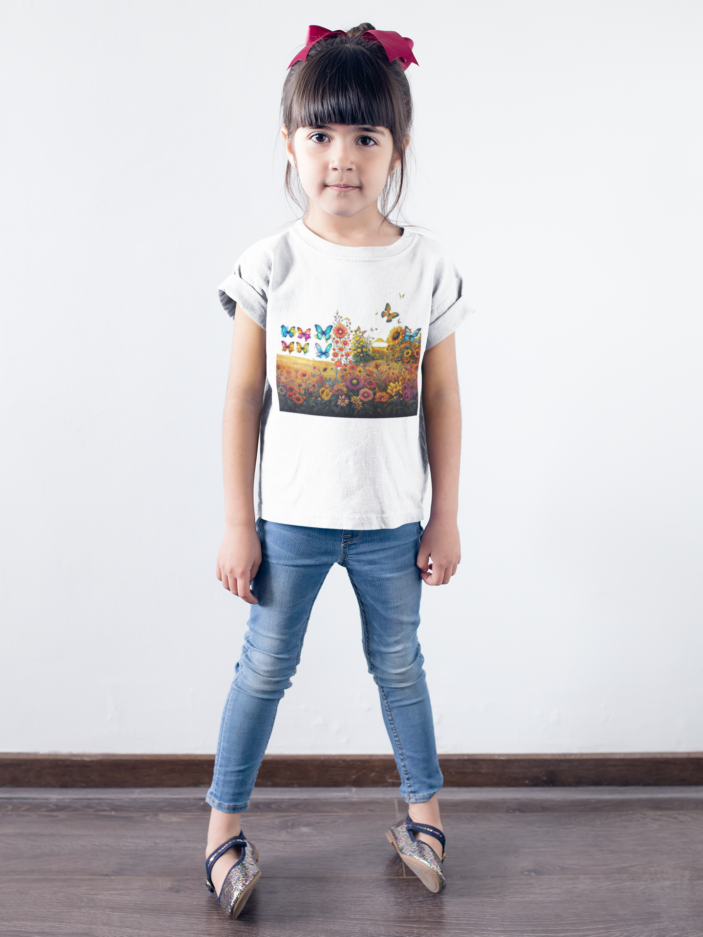 Kids Heavy Cotton™ Tee Kids Butterflies and Sunflowers Tshirt 009