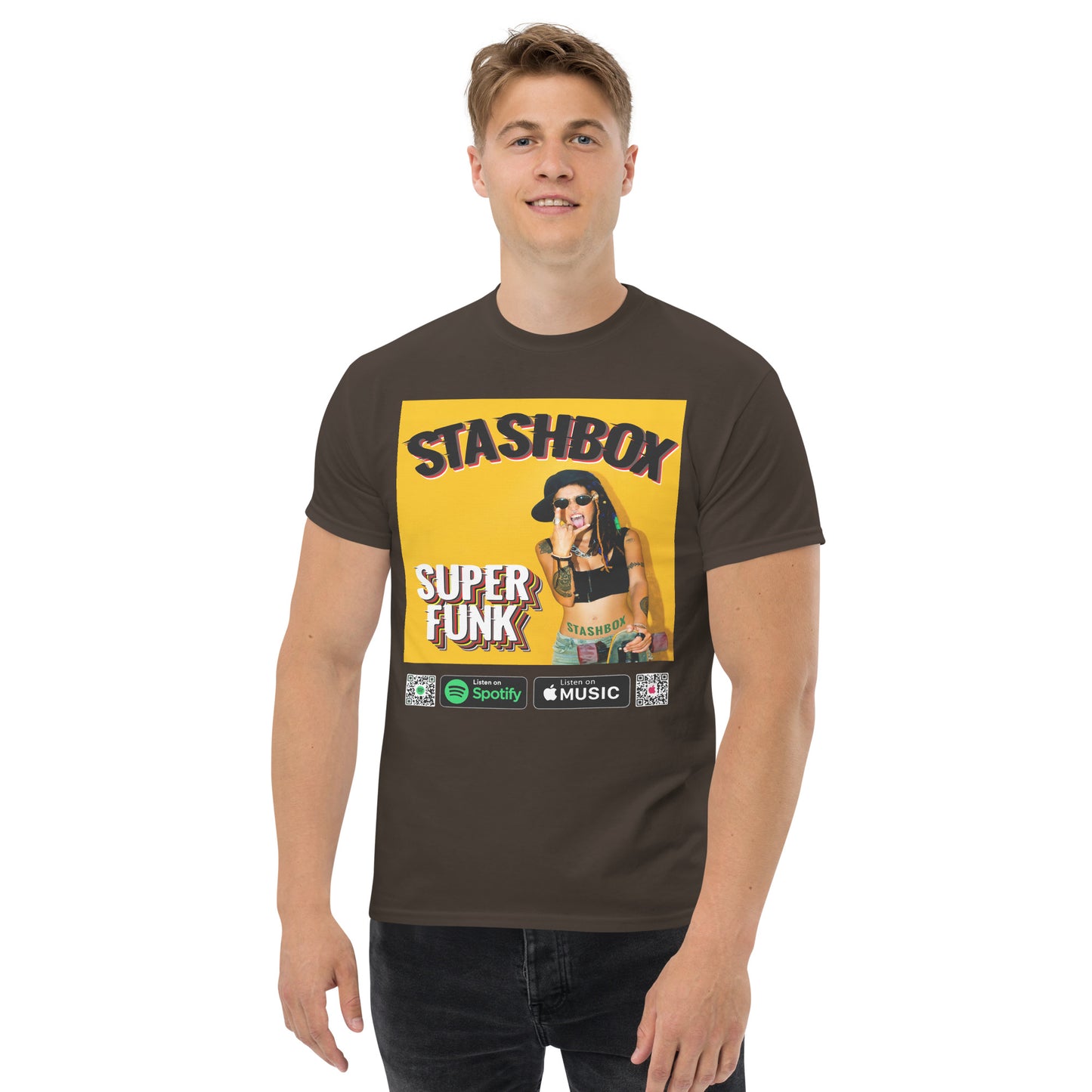 Rhythm & Style: Super Funk Men's Tee Shirt, Stashbox Artwork #005. Infuse your wardrobe with musical energy. Stand out with funk-inspired fashion. Your ticket to a stylish, groovy vibe. #FunkyFashion #MusicalThreads #StashboxGroove